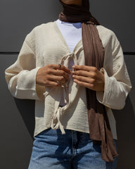 Ribbon-Tie - Long Sleeve Blouse Off White