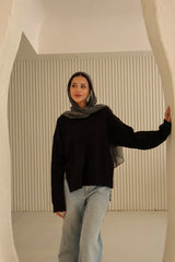 Black Cotton V-Neck Long Sleeve Blouse