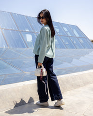 Ribbon-Tie - Long Sleeve Blouse Sage Green