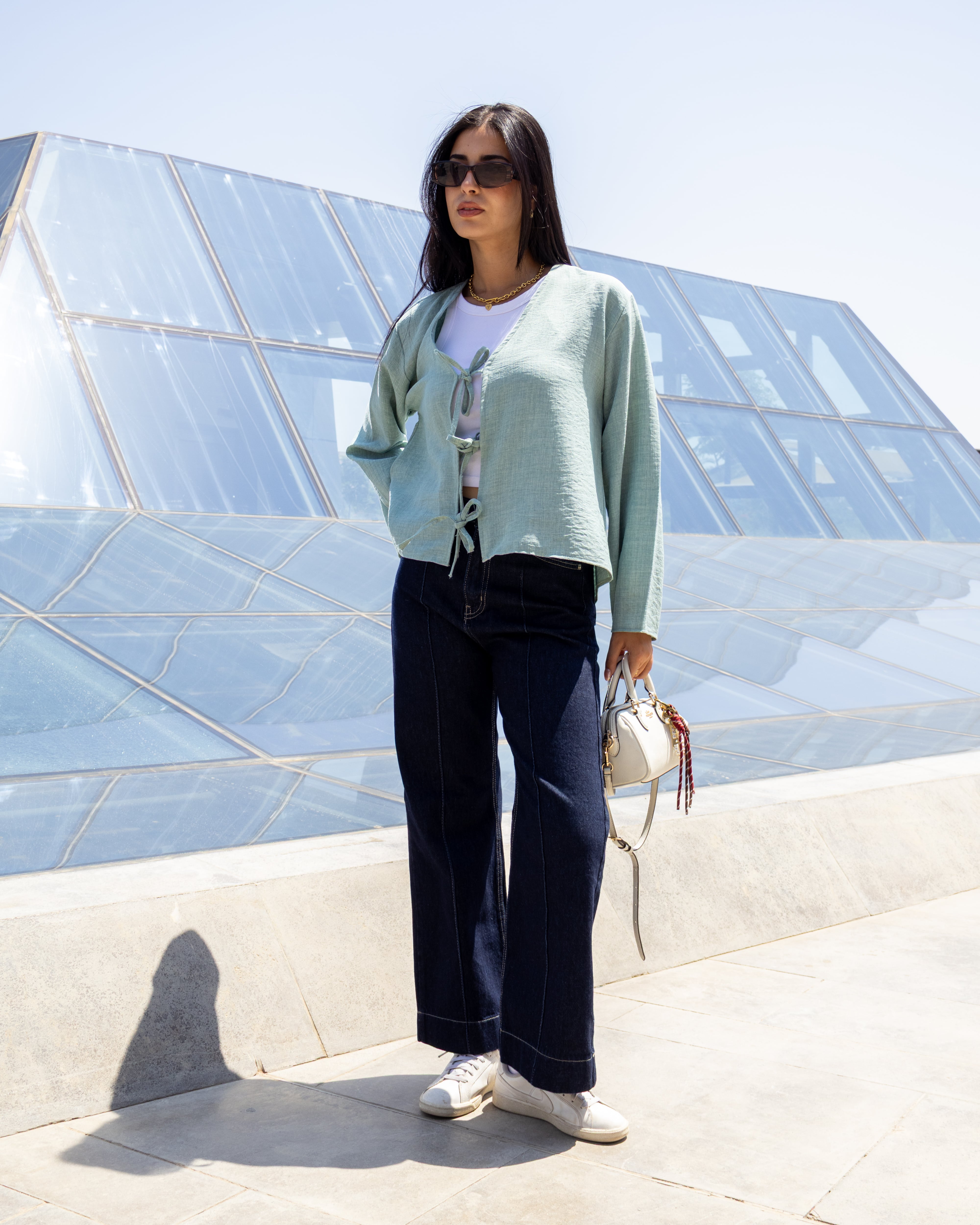 Ribbon-Tie - Long Sleeve Blouse Sage Green Ribbon-Tie - Long Sleeve Blouse Sage Green