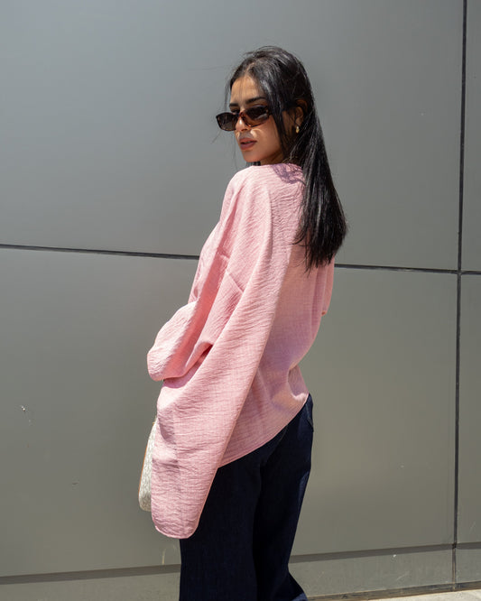 Relaxed Texture - Long Sleeve Blouse Blush Pink