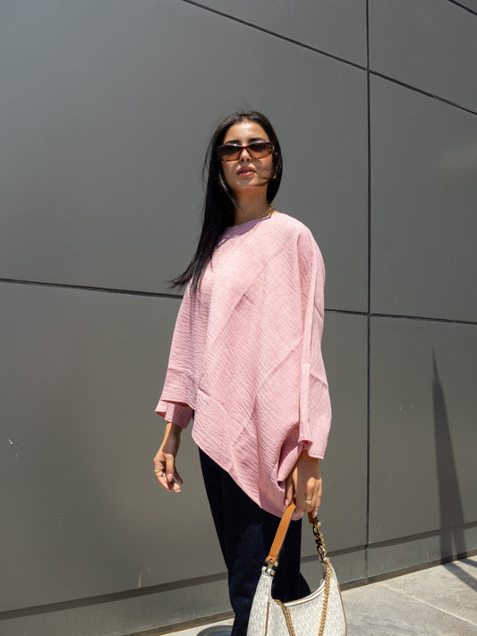 Relaxed Texture - Long Sleeve Blouse Blush Pink
