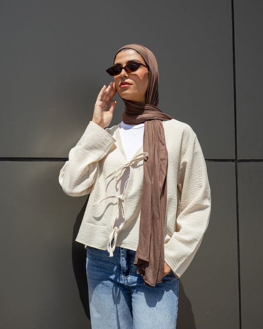 Ribbon-Tie - Long Sleeve Blouse Off White