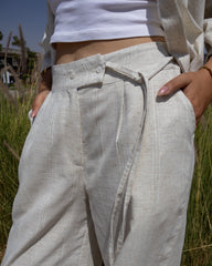 Cross-Belt Linen - Wide-Leg Pants Off White Stripe