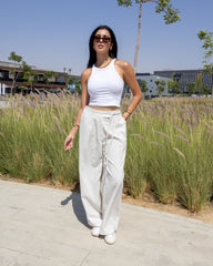 Cross-Belt Linen - Wide-Leg Pants Off White Stripe