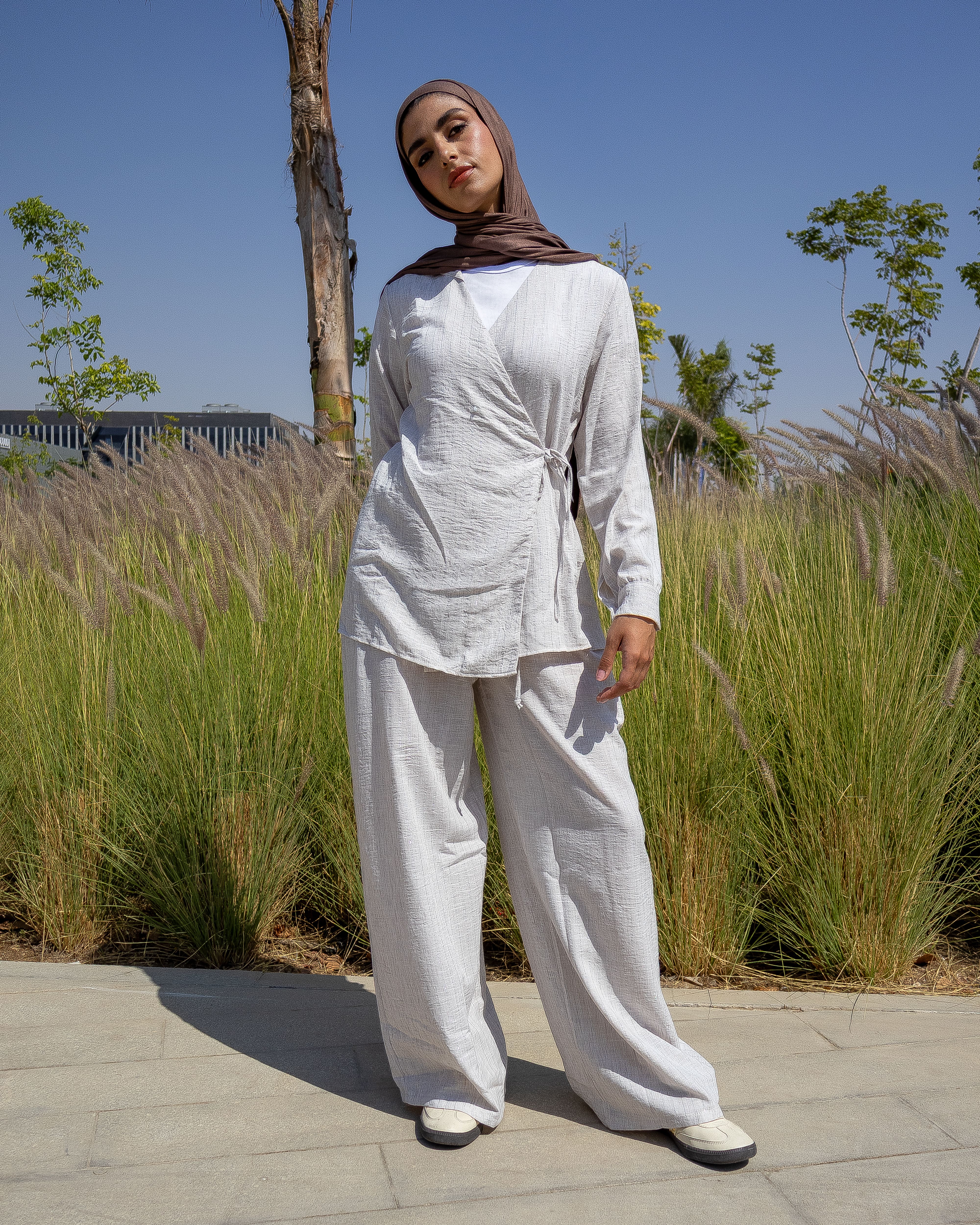 Side-Tie Set - Blouse & Wide-Leg Pants Light Beige Side-Tie Set - Blouse & Wide-Leg Pants Light Beige