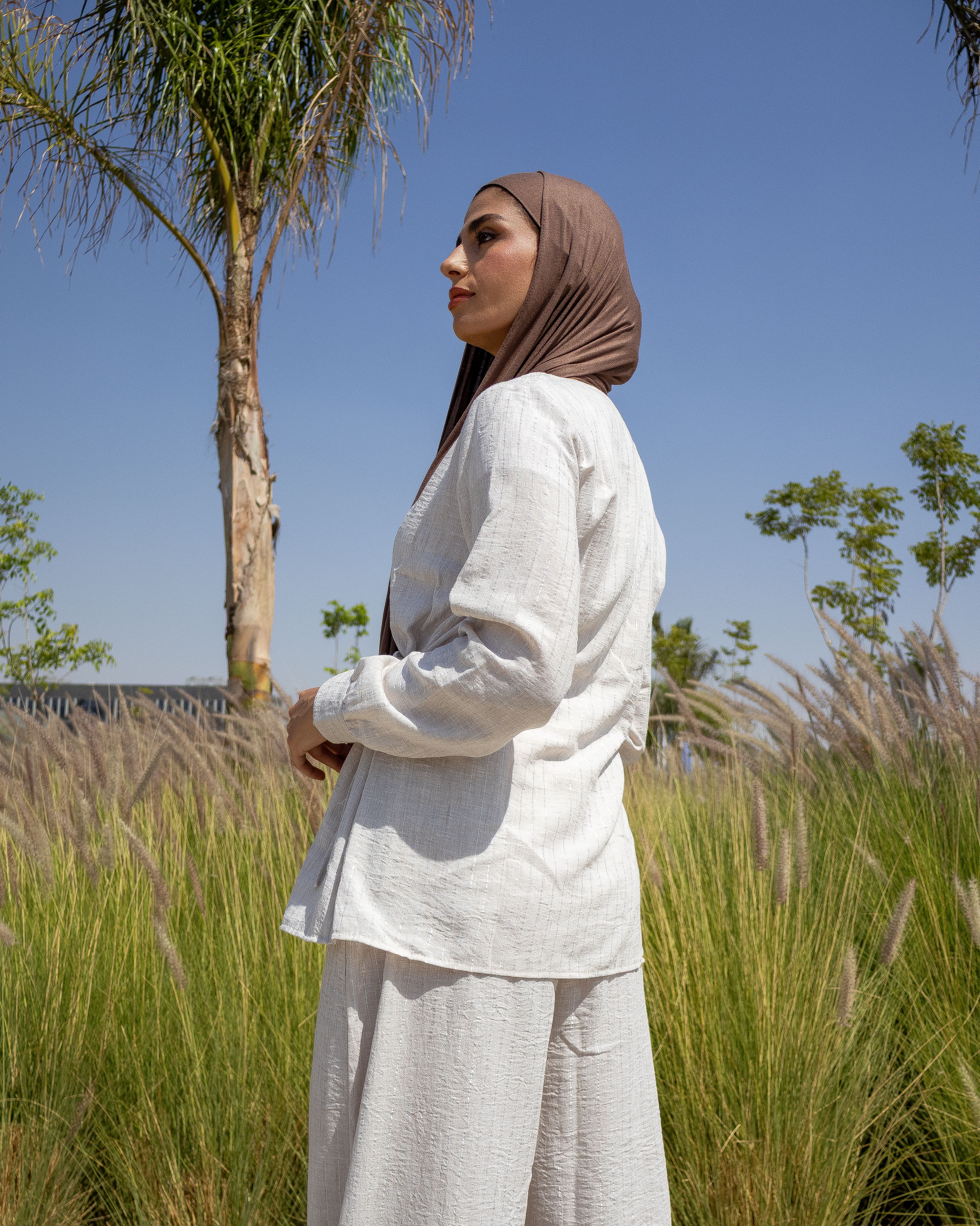 Side-Tie Set - Blouse & Wide-Leg Pants Light Beige Side-Tie Set - Blouse & Wide-Leg Pants Light Beige