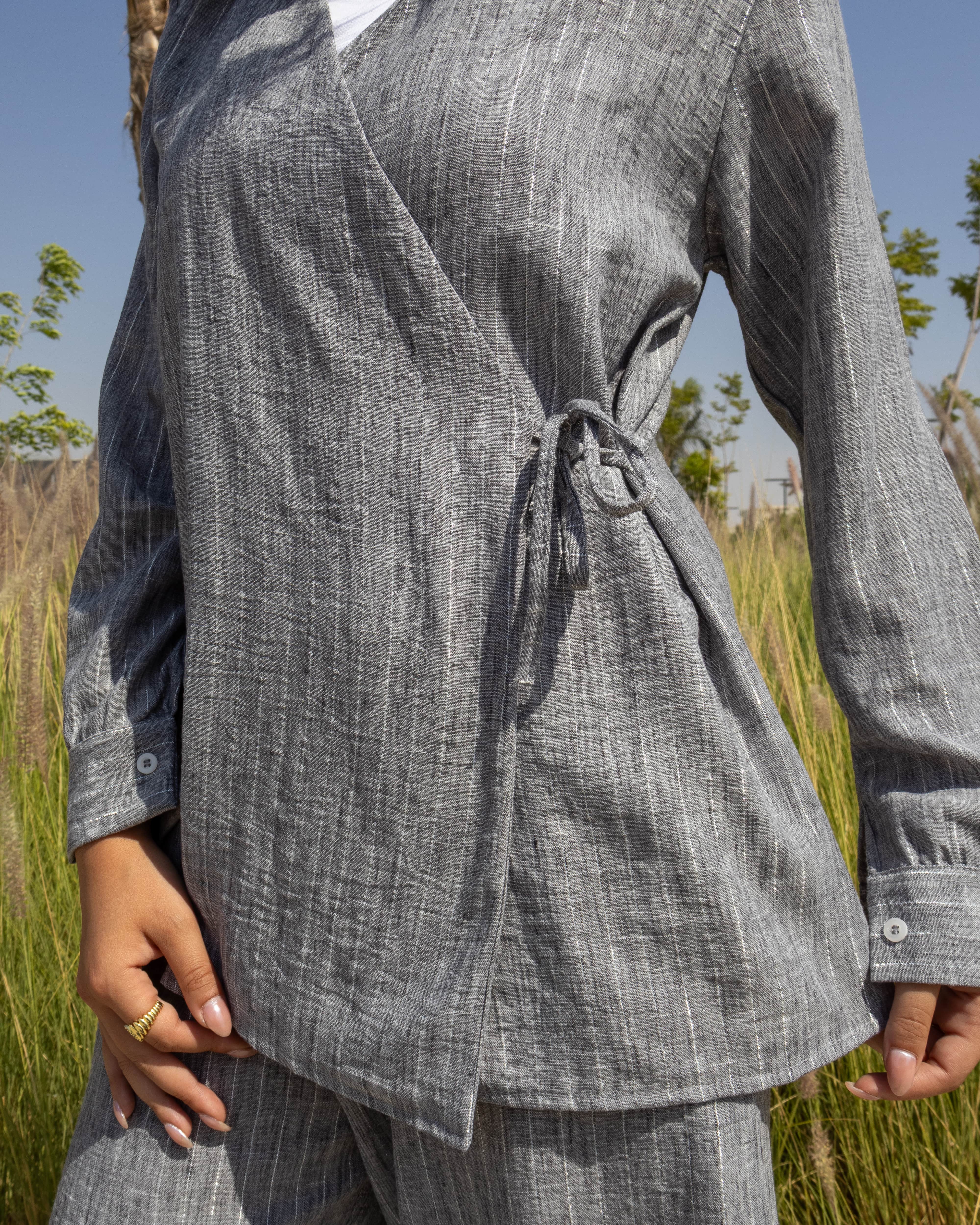 Side-Tie Set - Blouse & Wide-Leg Pants Gray Side-Tie Set - Blouse & Wide-Leg Pants Gray