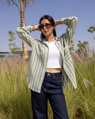 Textured Stripe - Linen Shirt Olive