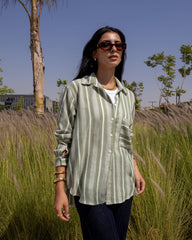 Textured Stripe - Linen Shirt Olive