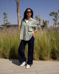 Textured Stripe - Linen Shirt Olive