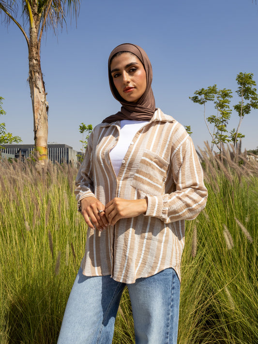 Textured Stripe - Linen Shirt Camel