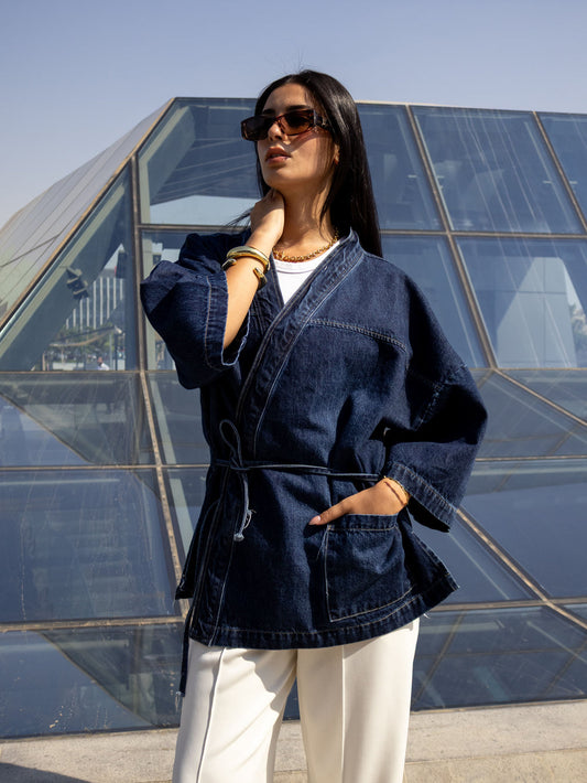 Belted Kimono - Denim Jacket Dark Indigo