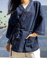 Belted Kimono - Denim Jacket Dark Indigo