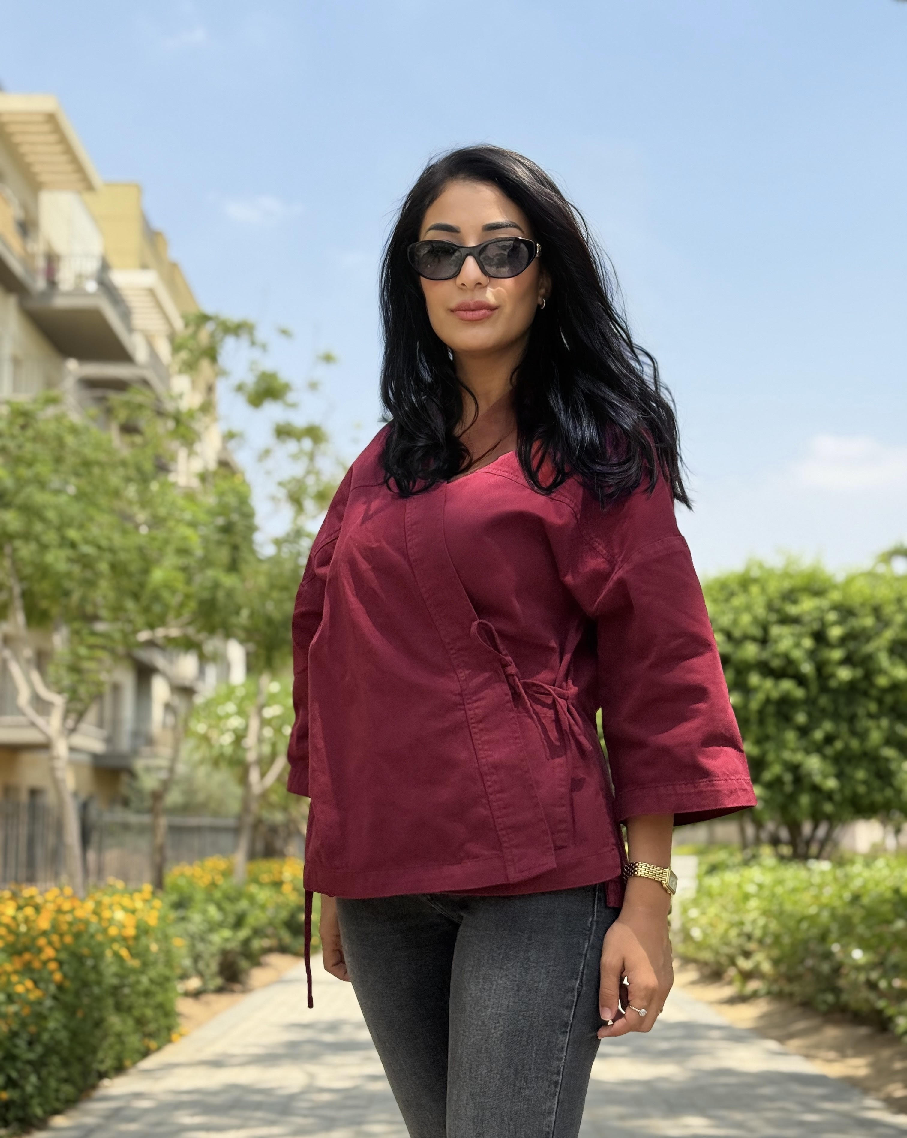 Belted Kimono - Denim Jacket burgundy Belted Kimono - Denim Jacket burgundy