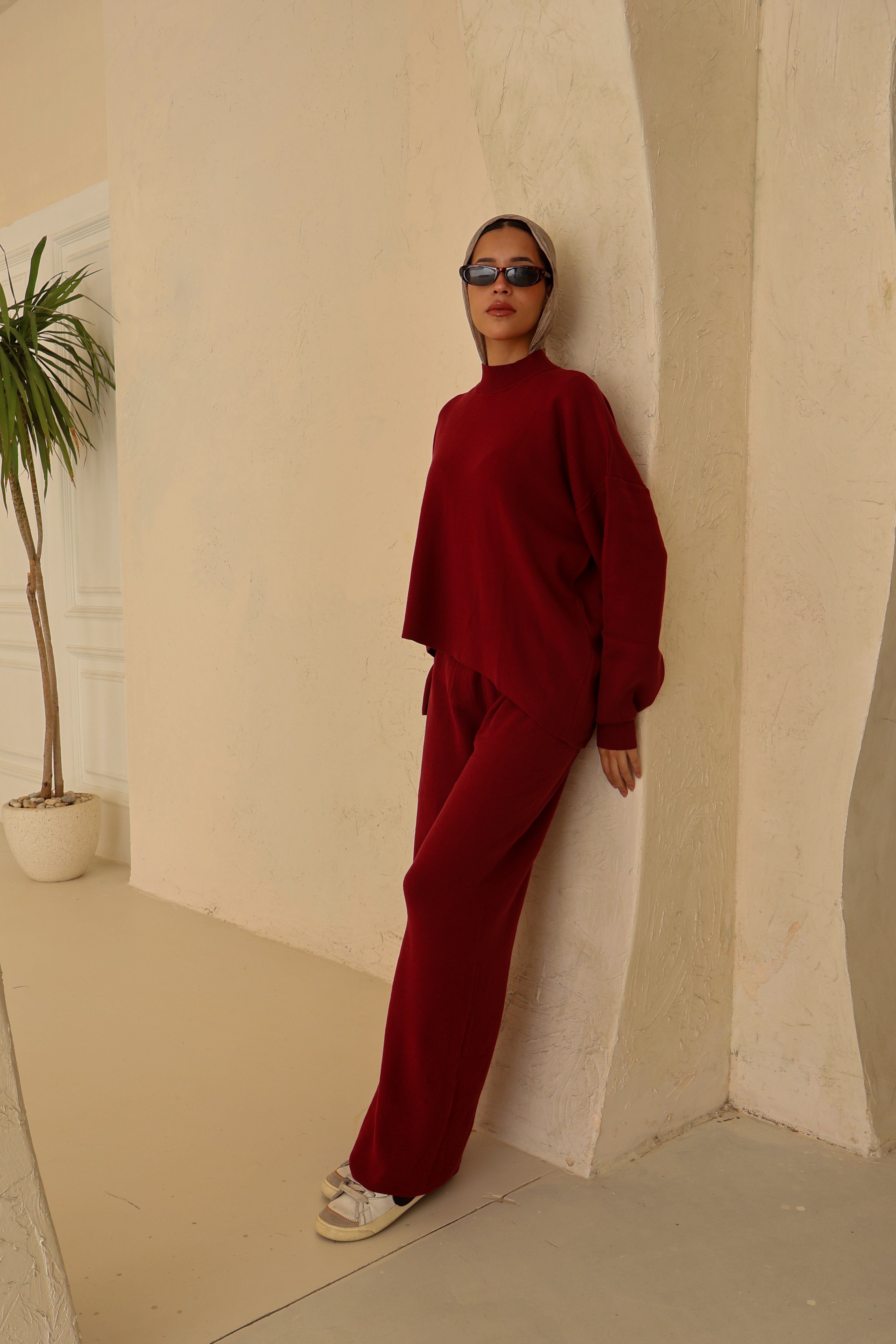 Burgundy Cropped Set