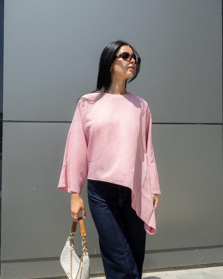 Relaxed Texture - Long Sleeve Blouse Blush Pink