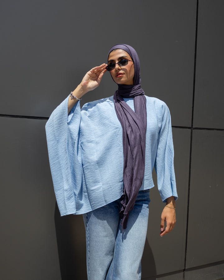 Relaxed Texture - Long Sleeve Blouse Sky Blue