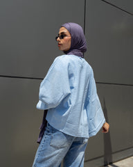Relaxed Texture - Long Sleeve Blouse Sky Blue