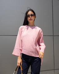 Relaxed Texture - Long Sleeve Blouse Blush Pink