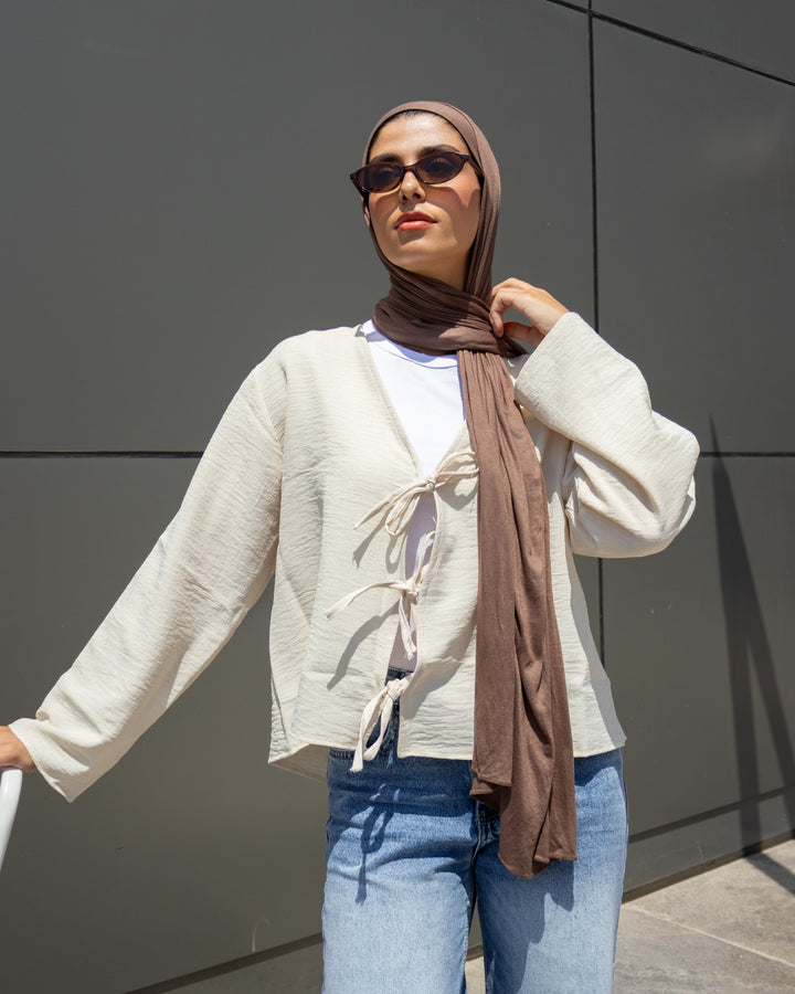 Ribbon-Tie - Long Sleeve Blouse Off White