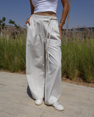 Cross-Belt Linen - Wide-Leg Pants Off White Stripe