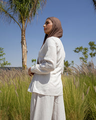 Side-Tie Set - Blouse & Wide-Leg Pants Light Beige
