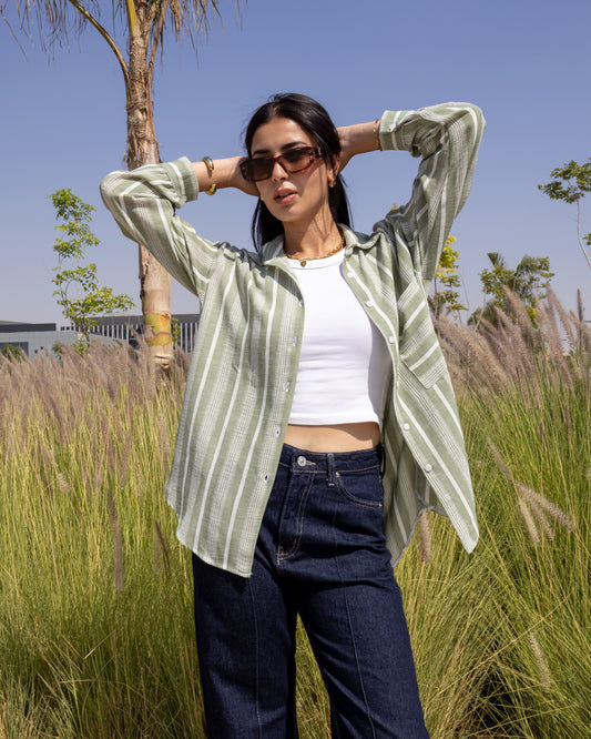 Textured Stripe - Linen Shirt Olive