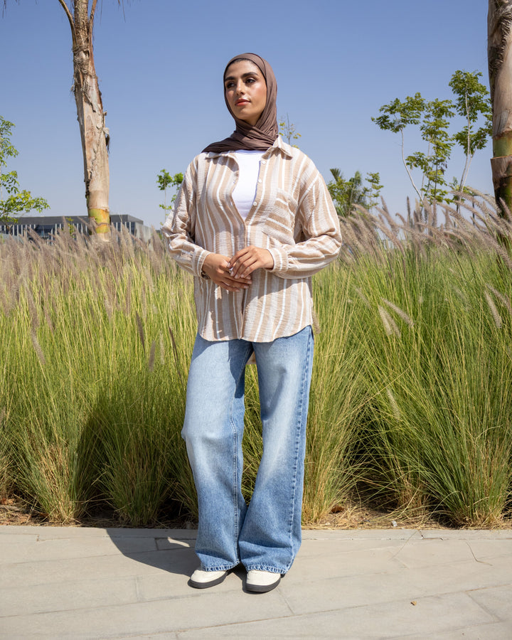 Textured Stripe - Linen Shirt Camel