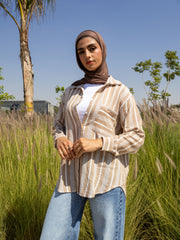 Textured Stripe - Linen Shirt Camel