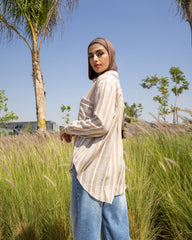 Textured Stripe - Linen Shirt Camel