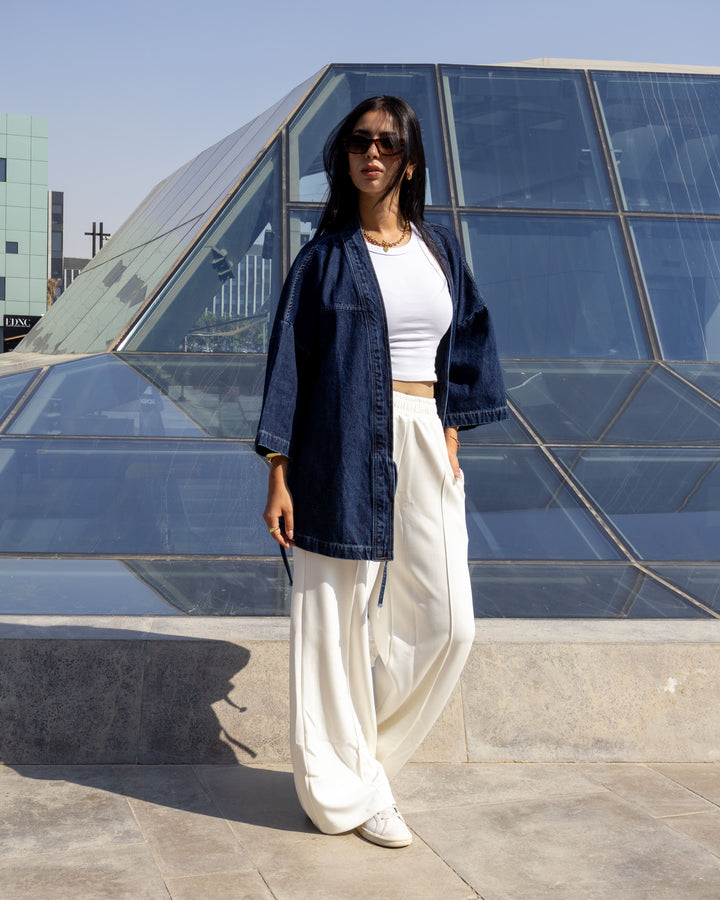 Belted Kimono - Denim Jacket Dark Indigo