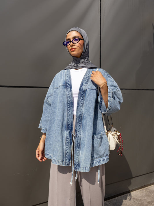 Belted Kimono - Denim Jacket Light Blue