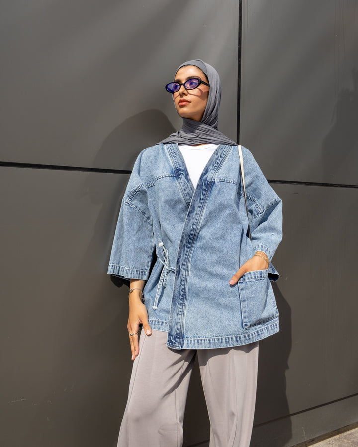 Belted Kimono - Denim Jacket Light Blue