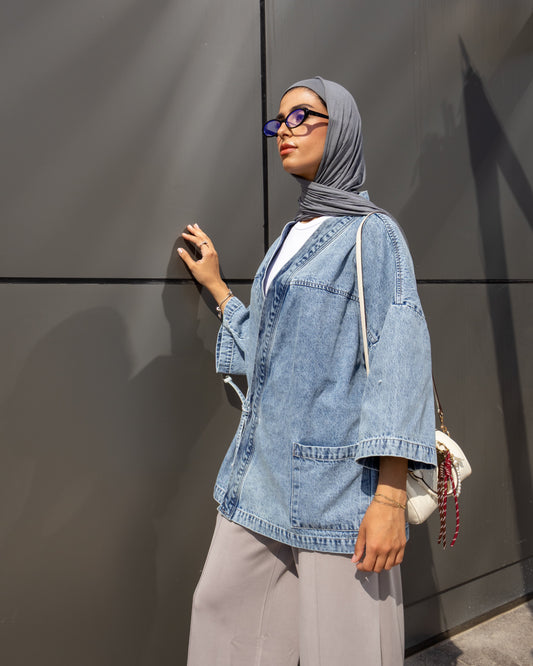 Belted Kimono - Denim Jacket Light Blue